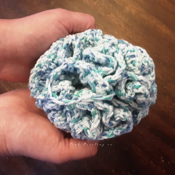 Aqua blue and green handmade crocheted bath pouf - Picture 2 of 6